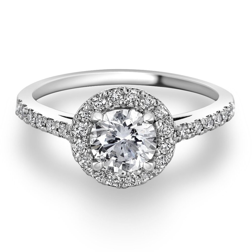 Diamond Halo Engagement Ring Real Round Shape 14k White Gold Treated 1.20 TCW